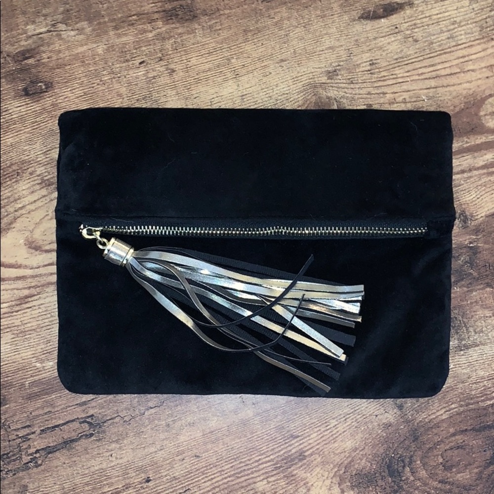 Merona velvet black clutch with pockets and tassel